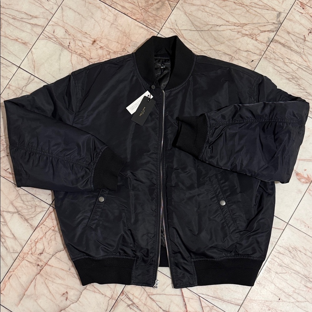 Rag & Bone Mason Midnight Black Bomber Jacket NWT